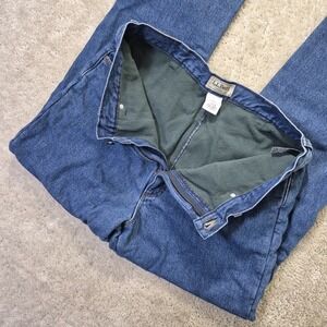 LL Bean Fleece Lined Jeans Mens ACTUAL 34x30 Blue Comfort Outdoor Camp Utility